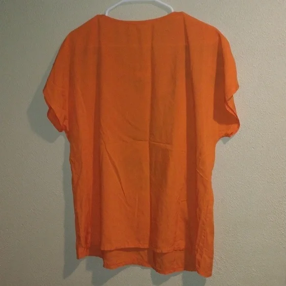 Solitaire Orange Boxy Embroidered Short Sleeve Blouse Top Boho Floral L - Picture 6 of 6